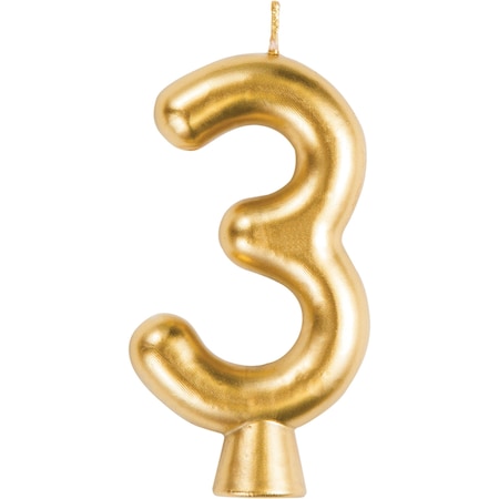 Creative Converting Gold Number 3 Candle, 1.5"x2.75", 12PK 339956